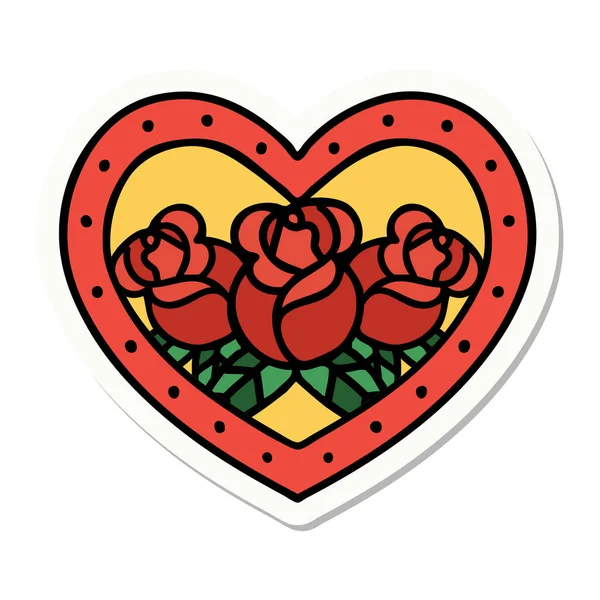 Tätowiersticker Traditionellen Stil Eines Herzens Und Blumen — Stockvektor