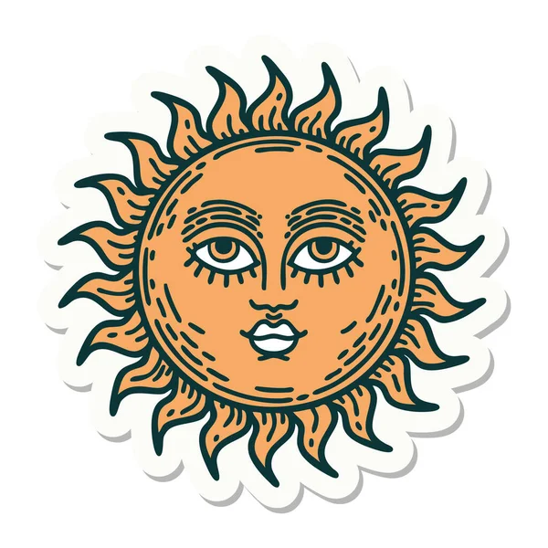 Sticker Tattoo Traditional Style Sun Face — Stock Vector