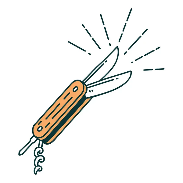 Ilustracja Tradycyjnego Stylu Tatuażu Składany Nóż — Wektor stockowy