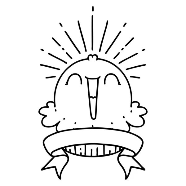 Баннер Черной Линией Работы Татуировки Стиль Счастливого Пения Кекс — стоковый вектор