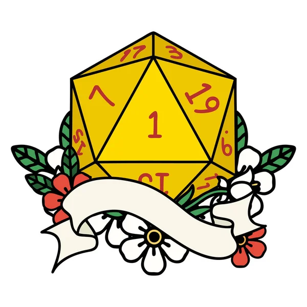 Retro Tattoo Style Naturliga D20 Tärningskast — Stock vektor