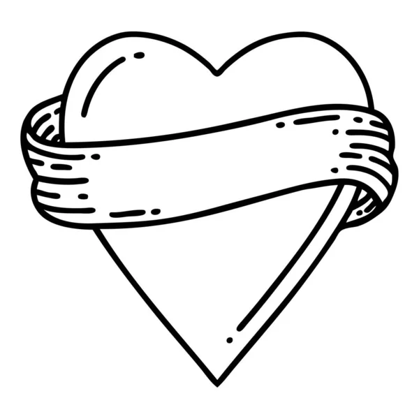 Τατουάζ Μαύρο Στυλ Γραμμή Της Καρδιάς Και Banner — Διανυσματικό Αρχείο