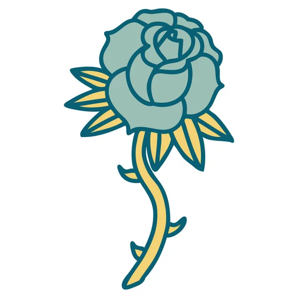Image Emblématique Style Tatouage Une Rose — Image vectorielle