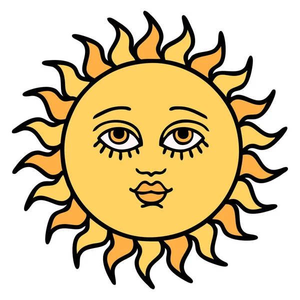 Tattoo Traditional Style Sun Face — Stock Vector