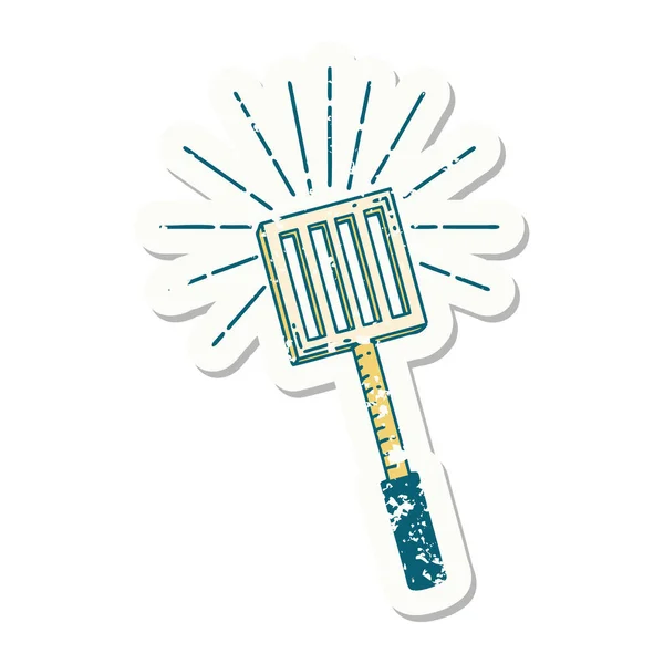 Worn Old Sticker Tattoo Style Kitchen Spatula — Stock Vector