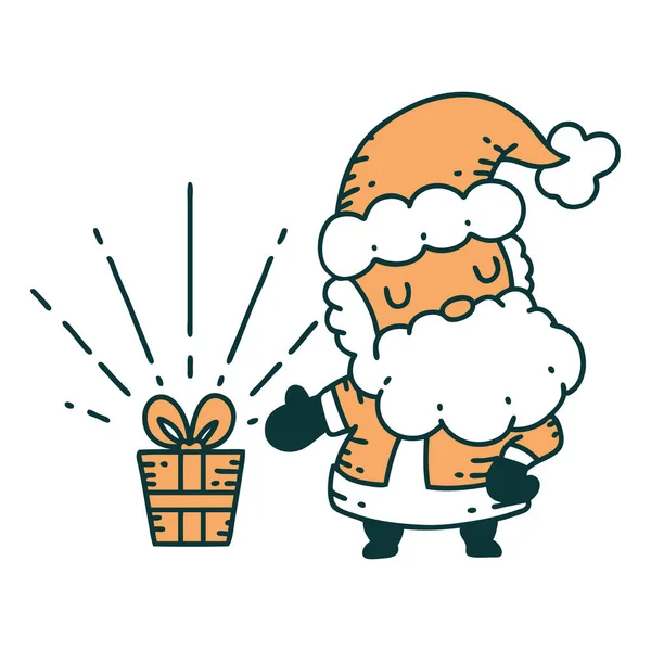 Απεικόνιση Ενός Παραδοσιακού Στυλ Τατουάζ Άγιος Βασίλης Χριστούγεννα Χαρακτήρα — Διανυσματικό Αρχείο