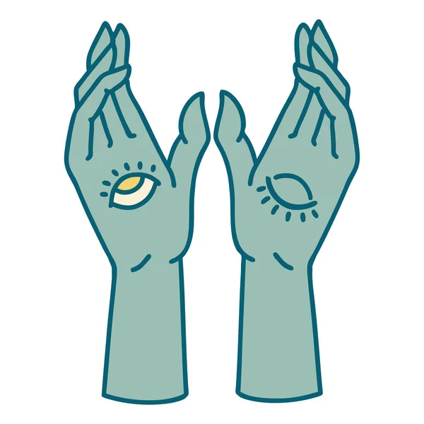 Mistik Ellerin Ikonik Dövme Görüntüsü — Stok Vektör