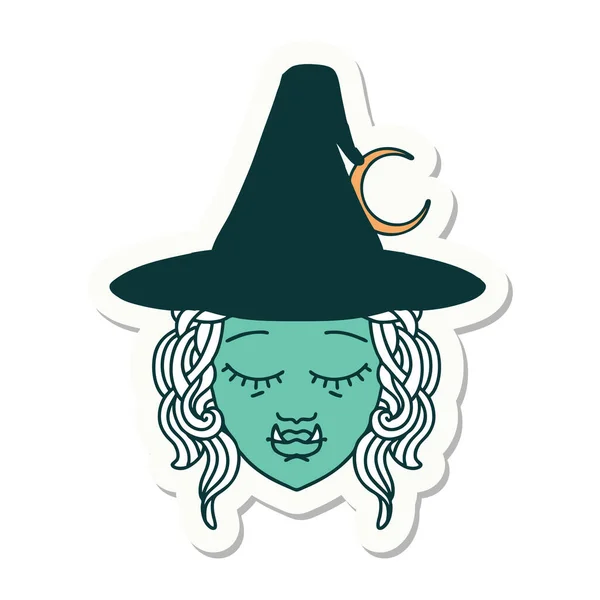 Sticker Half Orc Witch Character Face — Stock Vector