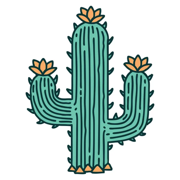 Image Emblématique Style Tatouage Cactus — Image vectorielle