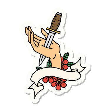 Elinde hançer işareti olan dövme stili çıkartma.