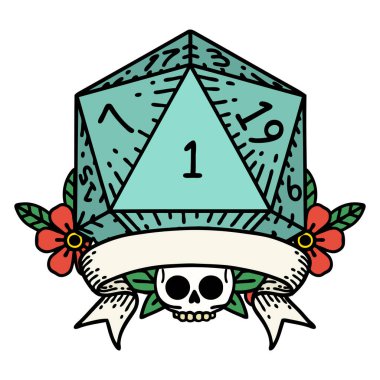 Retro Dövme Biçimi Doğal bir d20 zar atma