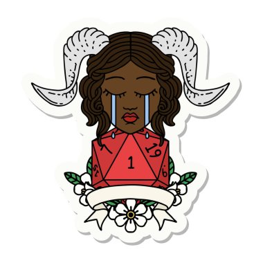 Ağlama etiketi. Doğal bir D20 zar atışıyla bağlanmış.