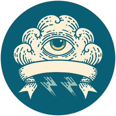 her şeyi gören bir göz bulutunun pankartına sahip dövme tarzı simgesi