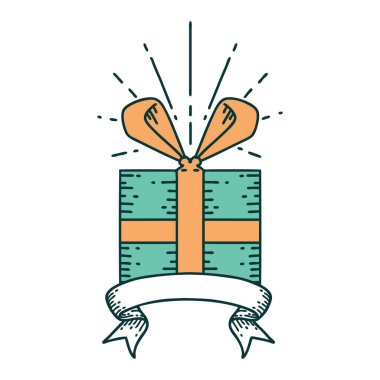 Dövme stili yılbaşı hediyeli parşömen.