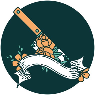 Satır ve çiçek pankartıyla dövme biçimi simgesi