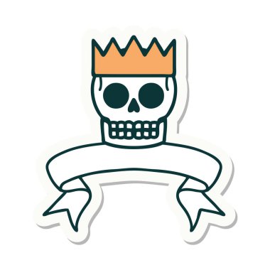 Kafatası ve taç pankartıyla dövme stili çıkartması