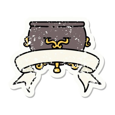 Bir kazan sancağıyla giyilmiş eski bir etiket