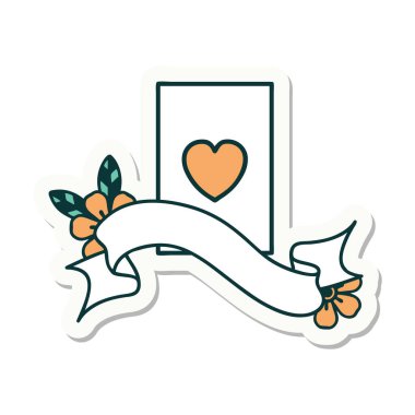 Dövme stili çıkartma. Kupa ası sancağıyla.