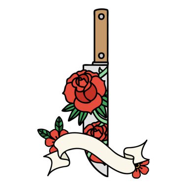 Hançer ve çiçekli geleneksel dövme.