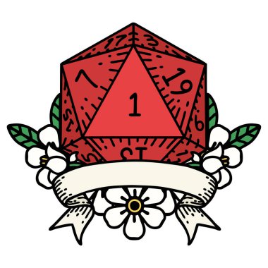 Retro Dövme Biçimi Doğal bir d20 zar atma