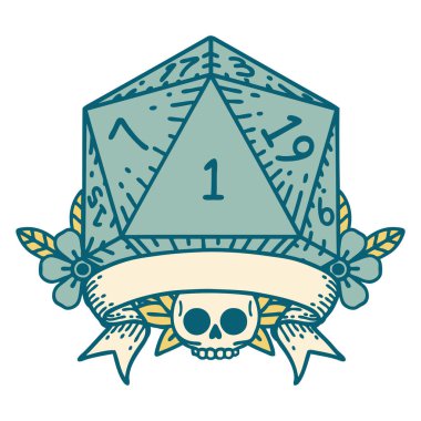 Retro Dövme Biçimi Doğal bir d20 zar atma