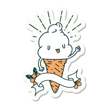 Dövme stili bir dondurma karakterinin çıkartması.