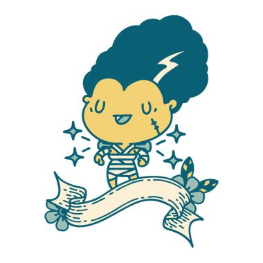 Dövme stili zombi gelin karakterli parşömen.