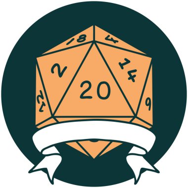 Doğal 20 kritik vuruş D20 zarının simgesi