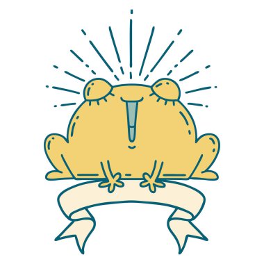 Dövme stili mutlu kurbağa dövmeli parşömen.