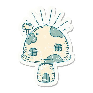 Dövme stili mantarlı eski bir yapıştırma.