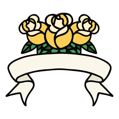 Bir buket çiçeğin bayrağıyla geleneksel dövme.