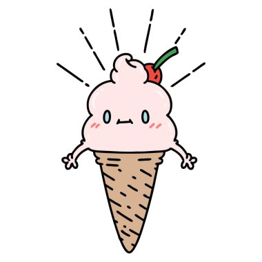 Geleneksel dövmeli dondurma karakterinin çizimi