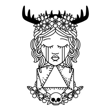 Siyah ve Beyaz Dövme Çizim Biçimi ağlayan insan Druid ve bir d20 ruloyla