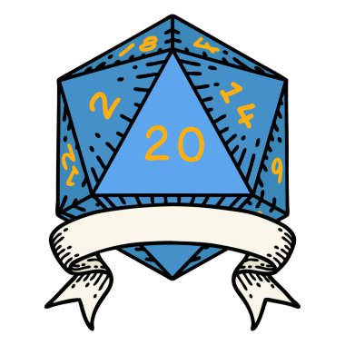 Retro Dövme Biçimi Doğal 20 kritik vuruş D20 zar atma