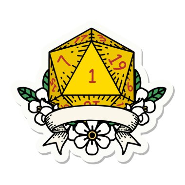 Doğal bir d20 zar çıkartması.