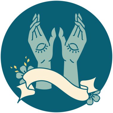 Mistik el sancağıyla dövme stili simgesi