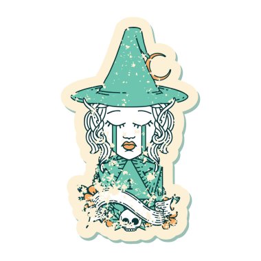 Retro Dövme Biçimi ağlayan elf karakteri yüzü ve doğal bir D20 rulo