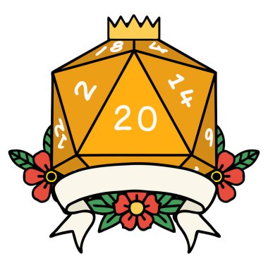 Retro Dövme Biçimi Doğal 20 kritik vuruş D20 zar atma