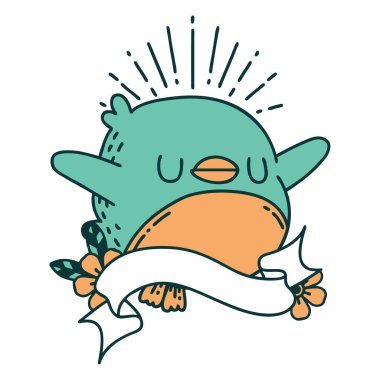 Dövme stili kanat çırpan robin ile kaydırma pankartı