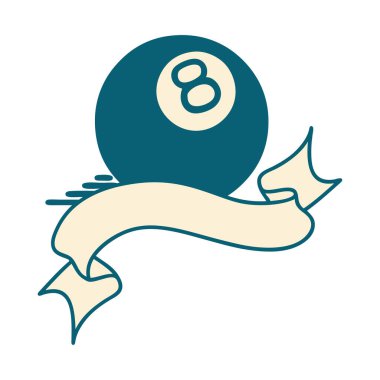 Traditional tattoo with banner of 8 ball vector