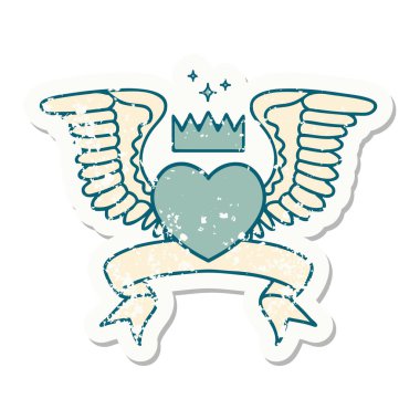 Kanatlı bir kalbin bayrağını taşıyan eski bir etiket