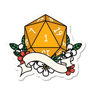 Doğal bir d20 zar çıkartması.