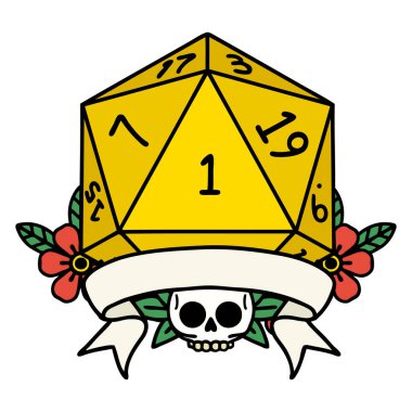 Retro Dövme Biçimi Doğal bir d20 zar atma