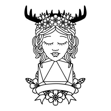 Siyah ve Beyaz Dövme Çizim Biçimi Doğal 20 rulolu İnsan Druid