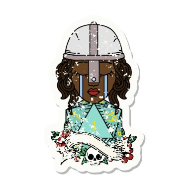 Retro Dövme Tarzı Ağlayan İnsan Dövüşçüsü Doğal bir D20 zarı ile