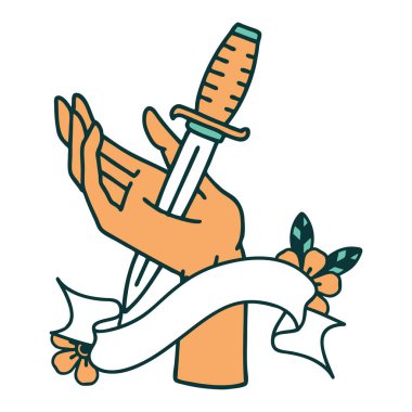 Elinde hançer dövmesi olan geleneksel bir dövme.