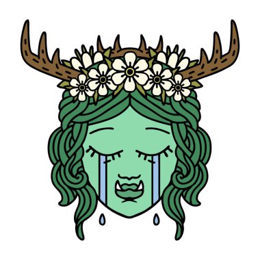 Retro Dövme Tarzı Üzgün yarım ork Druid karakter yüzü