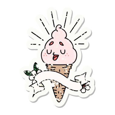 Dövme stili dondurma karakterinin eski bir çıkartması.