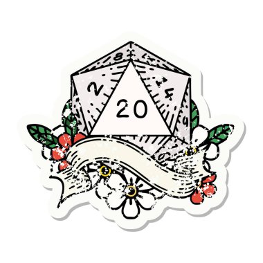 Doğal 20 D20 zarının grunge sticker 'ı