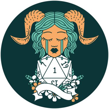 Ağlama ikonu, doğal bir D20 rulosuyla bağlanıyor.